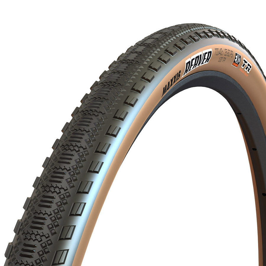 Maxxis, Reaver, Gravel Tire, 700x45C, Folding, Tubeless Ready, HYPR-X, EXO, 120TPI, Tanwall
