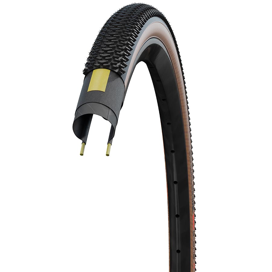 Schwalbe, G-One R Pro, Gravel Tire, 700x40C, Folding, Tubeless Ready, Addix Race, V-Guard, 67TPI, Transparent Sidewall