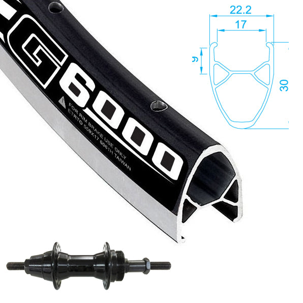 ALEXRIMS - 700C G-6000 BLACK - REAR / ALLOY FREEW.NUT