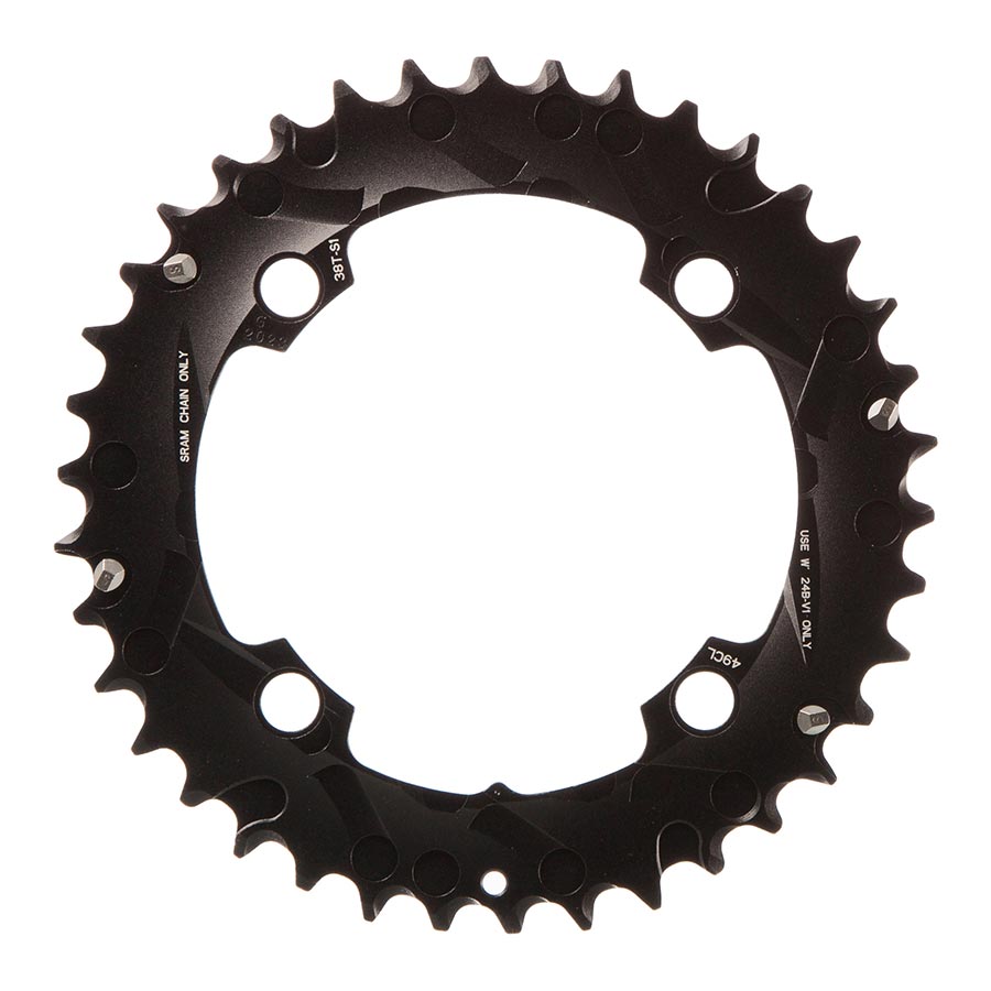 SRAM, 38T, 10 sp, BCD 104mm, 4-Bolt, Pour bashguard, Middle Chainring, For NO-PIN, Aluminum, Black, 11.6215.188.420