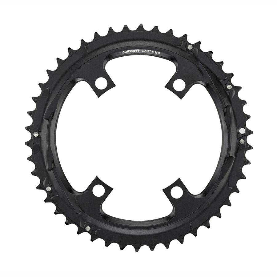 SRAM, Road 110mm Asymmetrical, Chainring, Teeth: 46, Speed: 11, BCD: 110, Bolts: 4, Outer, Aluminum, Black