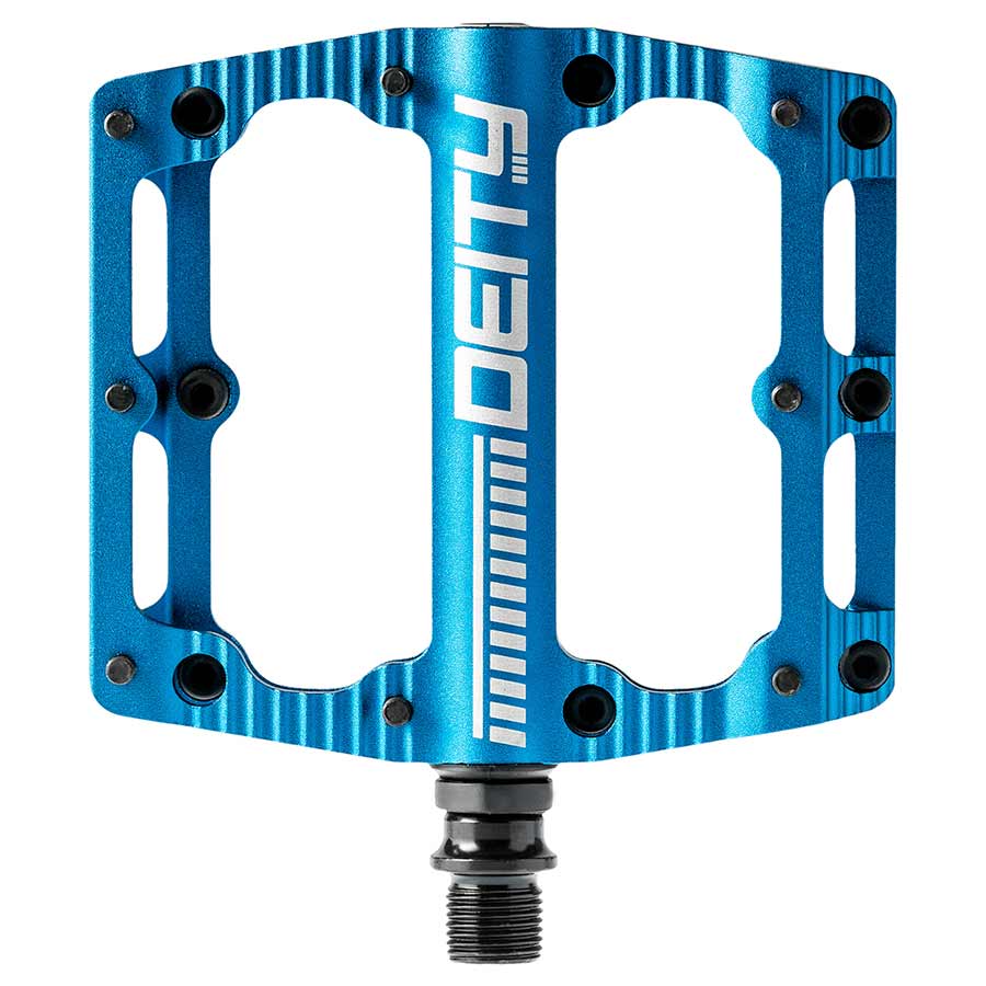 Deity, Black Kat, Platform Pedals, Body: Aluminum, Spindle: Cr-Mo, 9/16'', Blue, Pair
