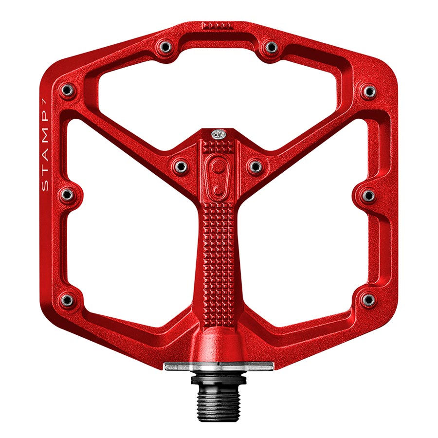 crankbrothers, STAMP 7 Large, Platform Pedals, Body: Aluminum, Spindle: Cr-Mo, 9/16'', Red, Pair