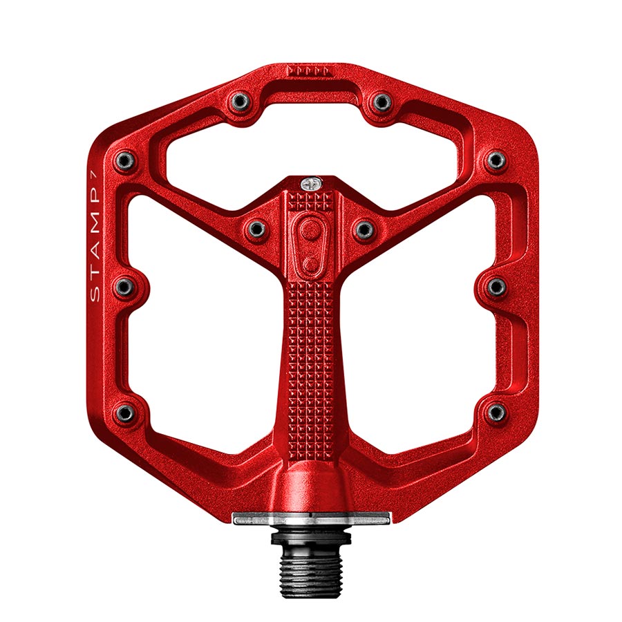 crankbrothers, STAMP 7 Small, Platform Pedals, Body: Aluminum, Spindle: Cr-Mo, 9/16'', Red, Pair