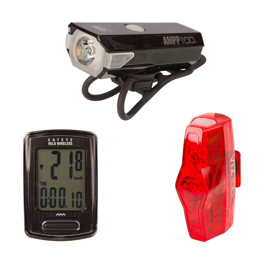 CatEye, Velo Wireless/AMPP 100/ViZ 100, Light, Set, Black