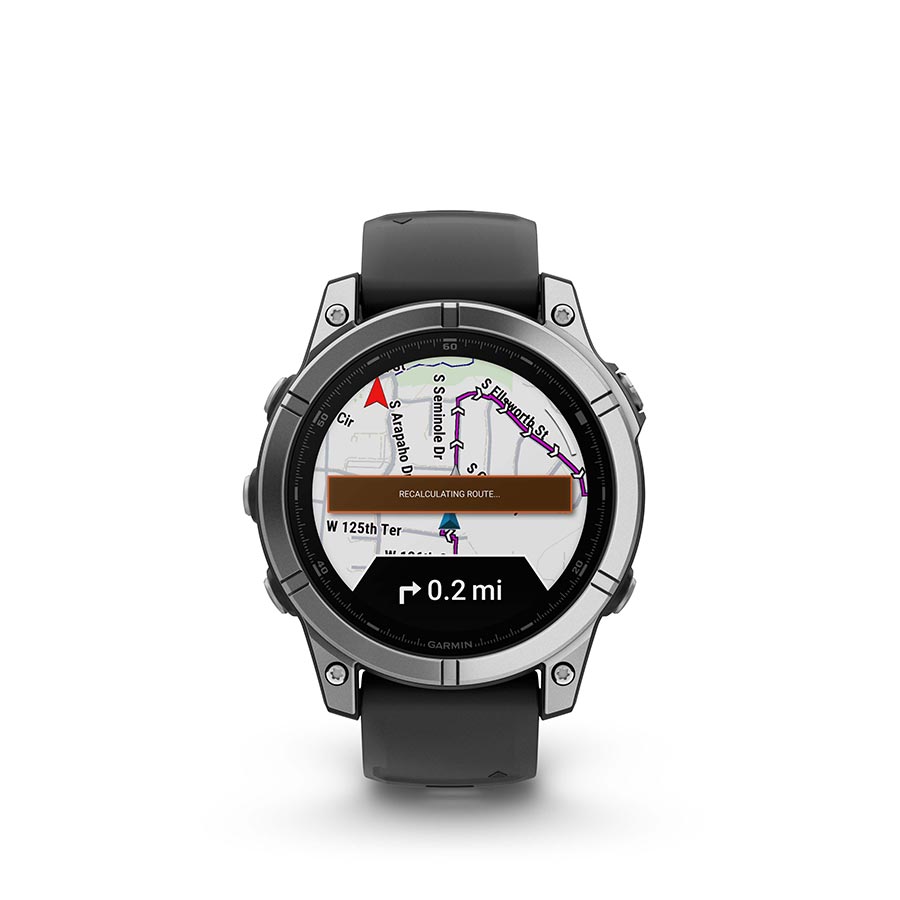 Garmin, fenix E AMOLED 47mm, Watch, Watch Color: Stainless, Wristband: Black - Silicone