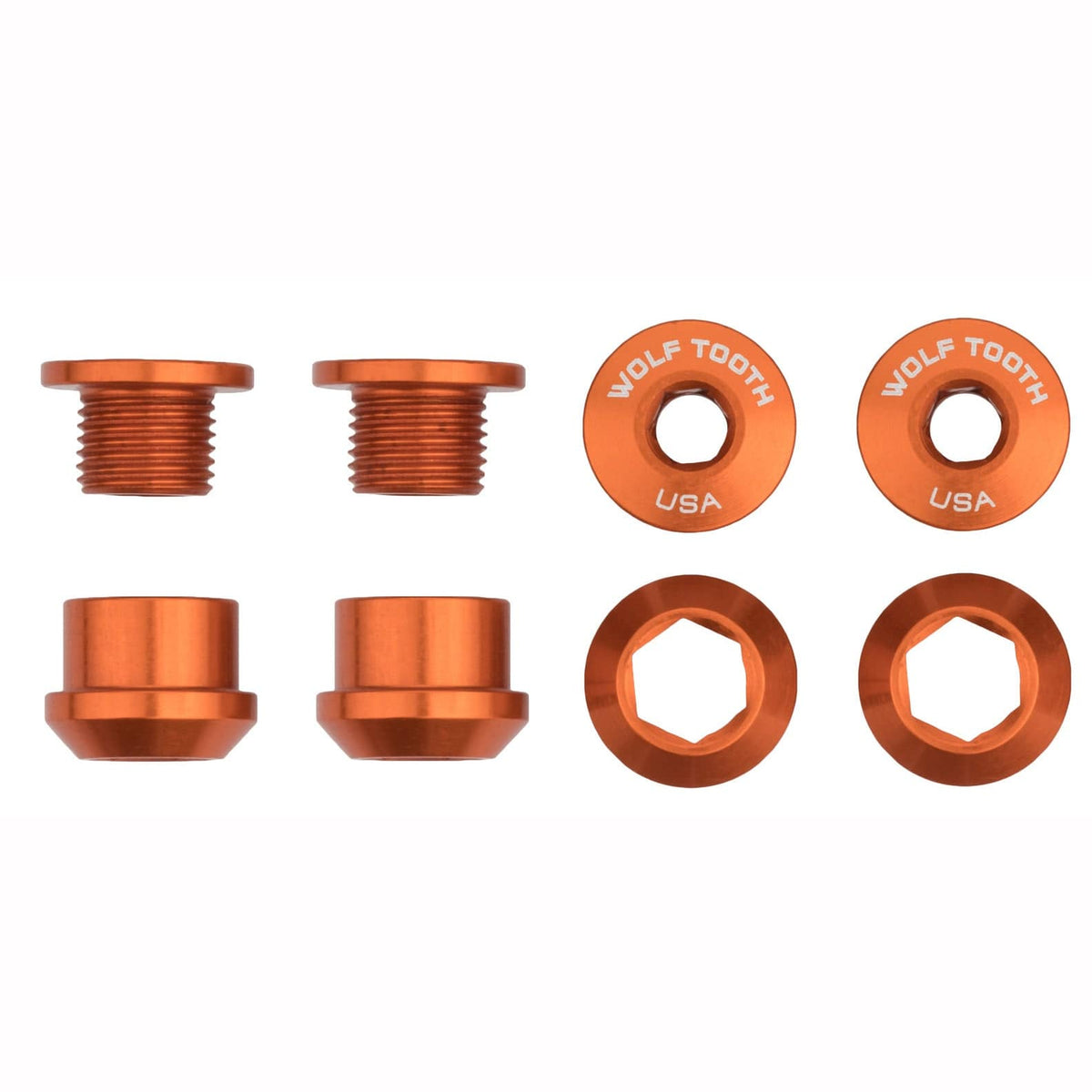 SET OF 4 CHAINRING BOLTS+NUTS FOR 1X ORANGE 6MM