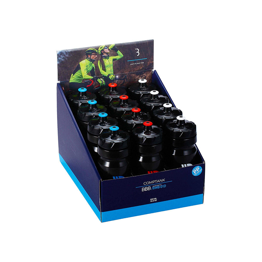 BBB Cycling, BWB-01D CompTank 550 Display, Water Bottle, 550ml / 19oz, 12 Pack, 12pcs