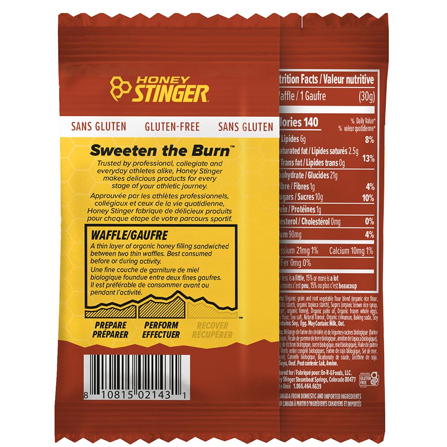 Honey Stinger, Organic Gluten Free Waffles, Bars, Cinnamon, 12pcs