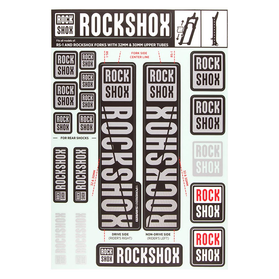 RockShox, 30/32mm Decal Kit, Polar Grey