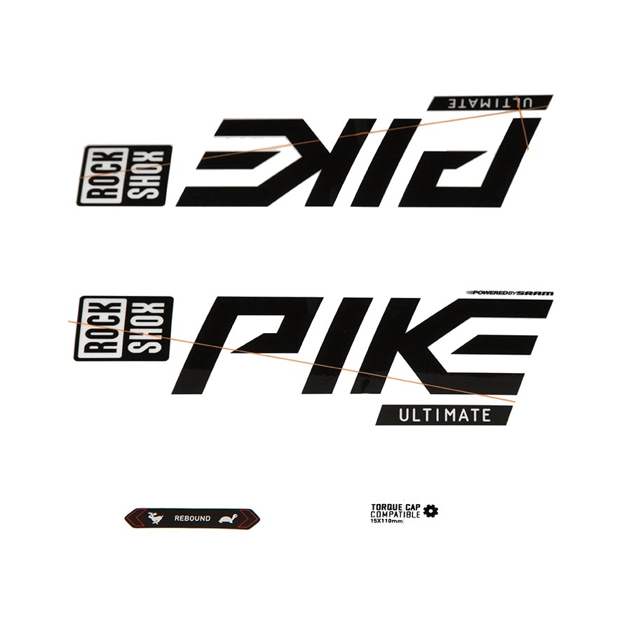 RockShox, Pike Ultimate Decal Kit, Gloss Black for Silver Lowers
