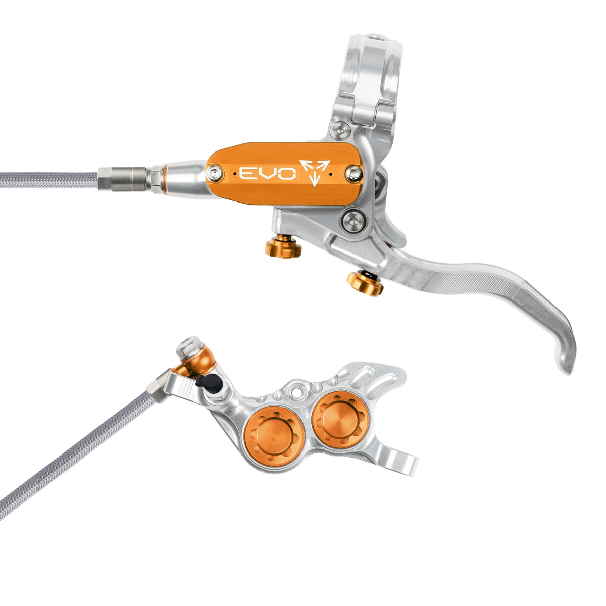 Hope Brake EVO GR4 No Rotor BRAIDED LH- Silver/Orange