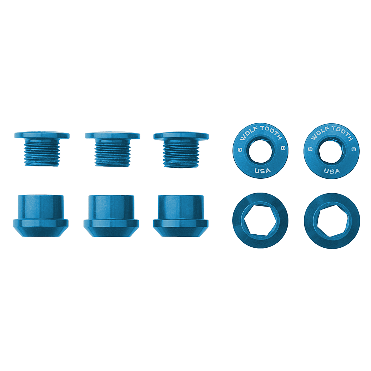 SET OF 5 CHAINRING BOLTS+NUTS FOR 1X BLUE 6MM