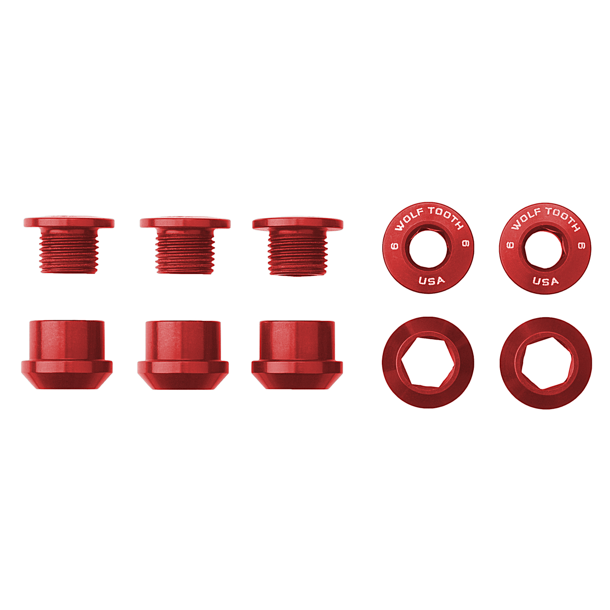 SET OF 5 CHAINRING BOLTS+NUTS FOR 1X RED 6MM