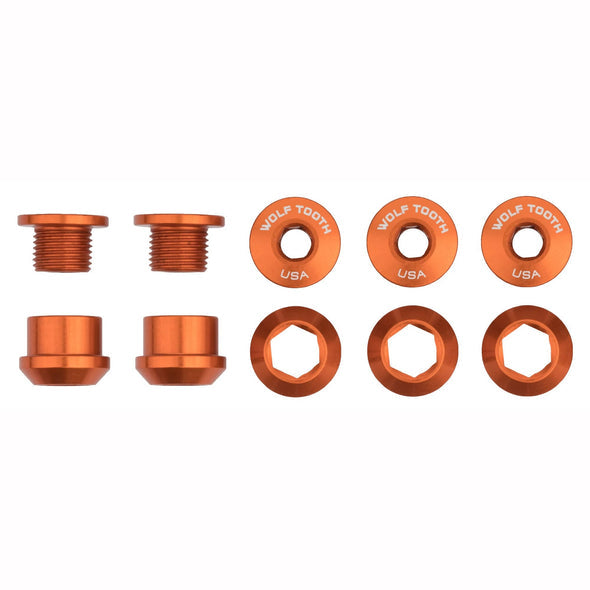 SET OF 5 CHAINRING BOLTS+NUTS FOR 1X ORANGE 6MM