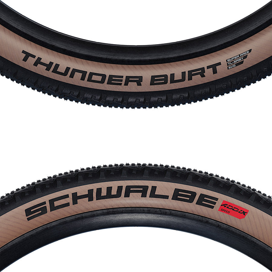 Schwalbe, Thunder Burt, Mountain Tire, 29x2.10, Folding, Tubeless Ready, Addix Speed, Super Race, 67TPI, Transparent Skinwall