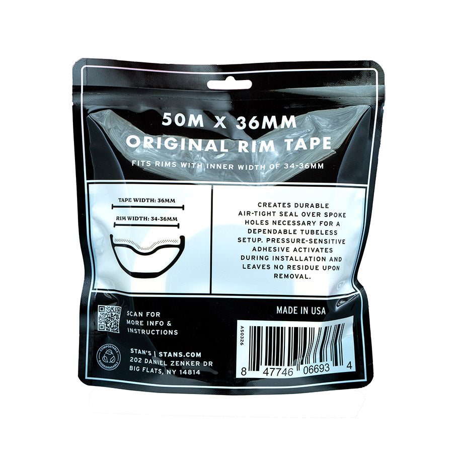Stans No Tubes, Rim Tape, Tubeless Tape, 50m, 36mm