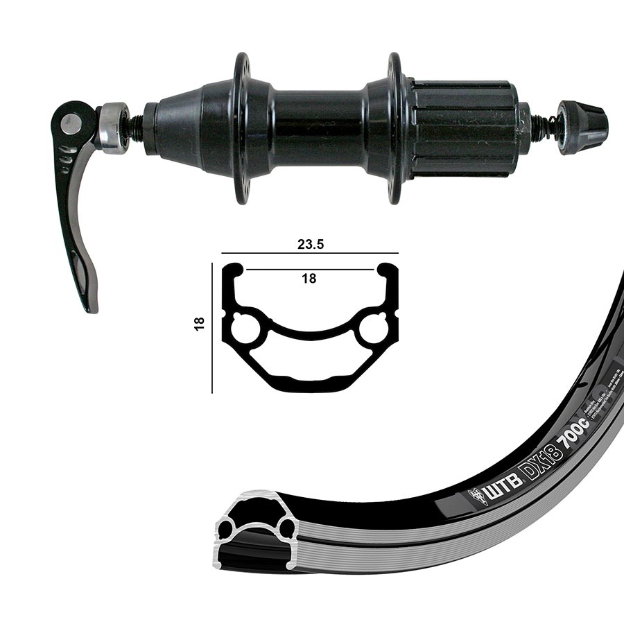 Wheel Shop, WTB DX18, Wheel, Rear, 700C / 622, Holes: 36, QR, 135mm, Rim, Shimano HG