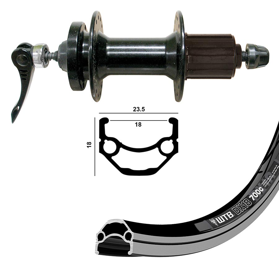 Wheel Shop, WTB DX18, Wheel, Rear, 700C / 622, Holes: 36, QR, 135mm, Rim and Disc IS 6-bolt, Shimano HG