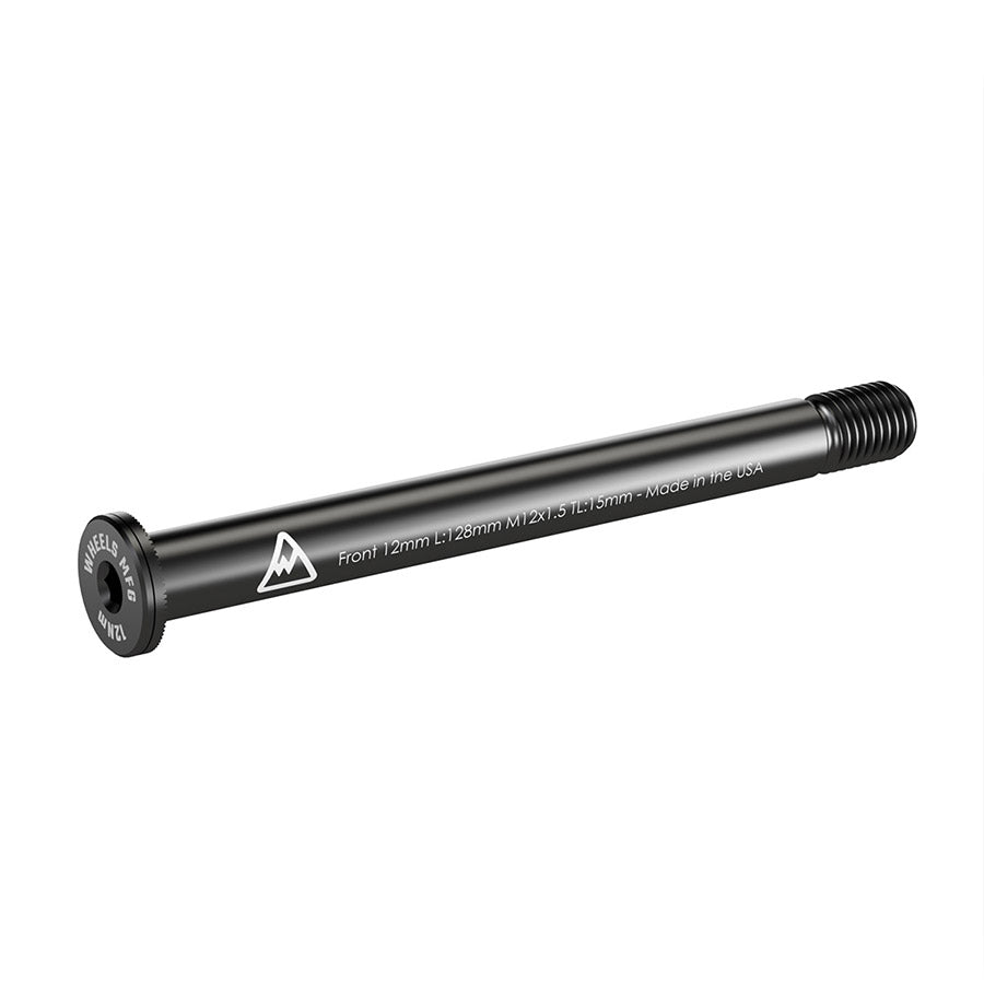 Wheels Manufacturing, Front 12mm Thru Axle, Thru Axle, Front, 12x100mm TA, Length: 128mm, Thread Length: 15mm, Thread Pitch: M12x1.50