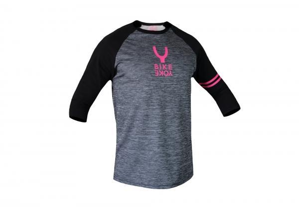 Bike Yoke 3/4 Sleeve Jersey, Grey with Pink logo, Large