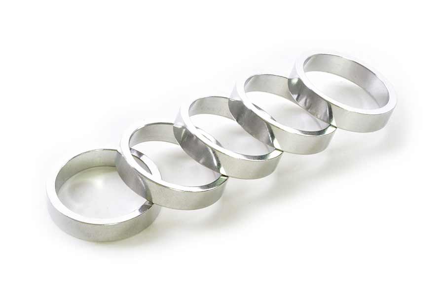 Wheels Manufacturing, Headset Spacer, 1-1/8'', Height: 7.5mm, Aluminum, Silver, 5pcs