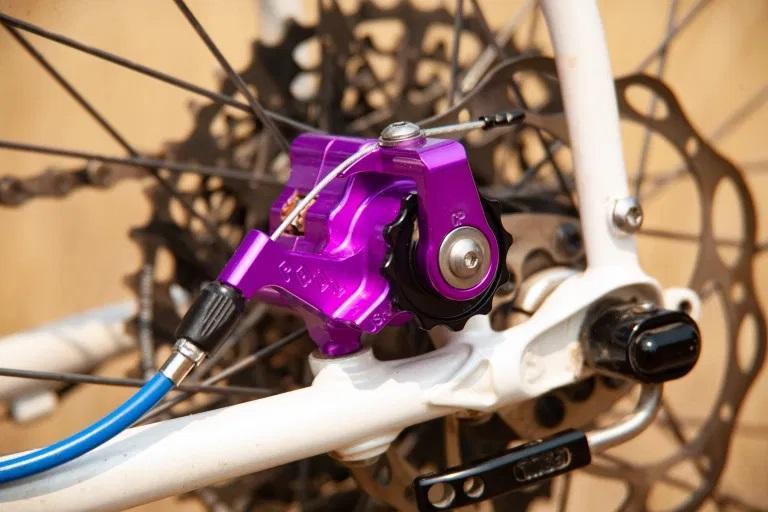 Paul Components Klamper Disc Brake, Flat Mount, Purple w/Blk Adjusters, Campy-pull /each