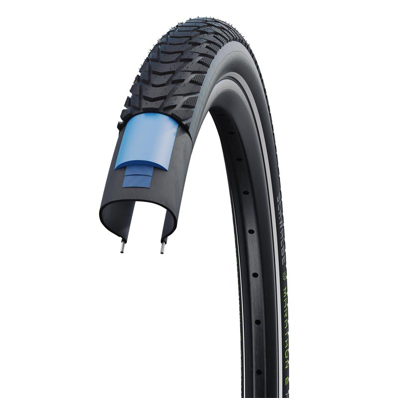 Schwalbe Marathon E-Plus Tire, 29 x 1.75 (47-622), Black w/Reflective Strip, Smart DualGuard, Addix E, Wire