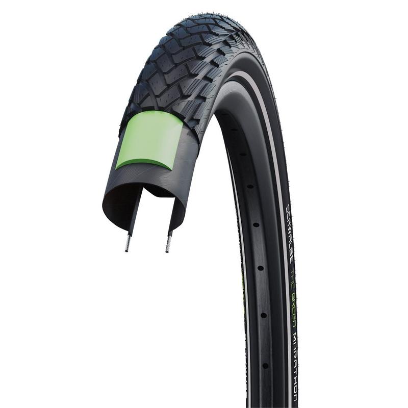 Schwalbe Green Marathon Tire, 27 x 1-1/4 (32-630), Black w/Reflective Strip, GreenGuard, Addix Eco, Wire
