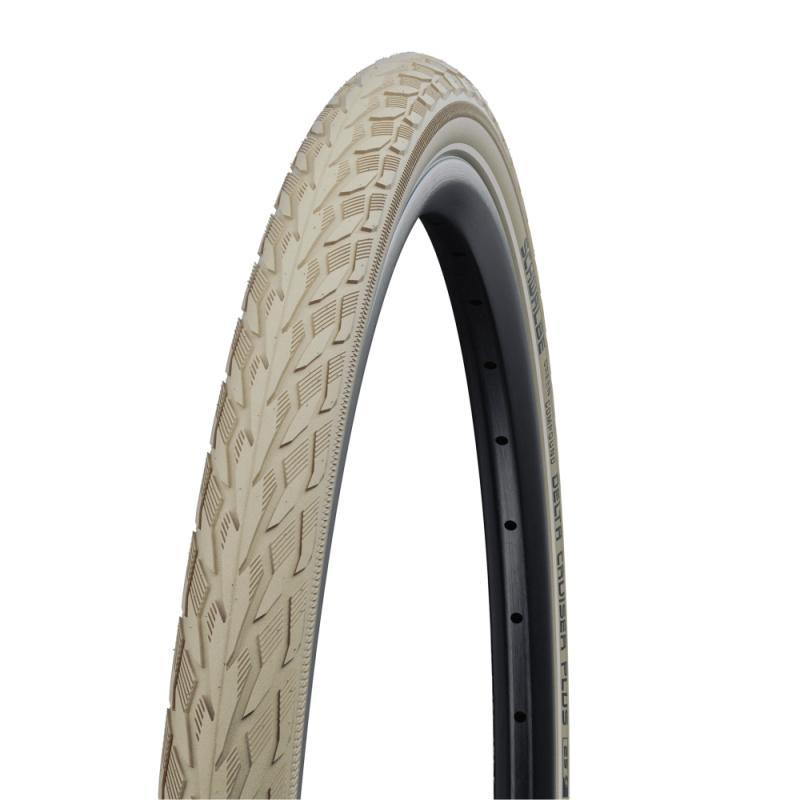 Schwalbe Delta Cruiser Plus Tire, 700 x 35c (37-622), Creme w/Reflective Strip, PunctureGuard, Sbc Compound, Wire