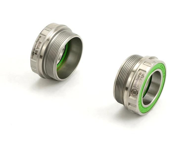 Enduro MaxHit Bottom Bracket, BSA 24mm Spindle, Stainless Steel Integrated Bearings, Silver