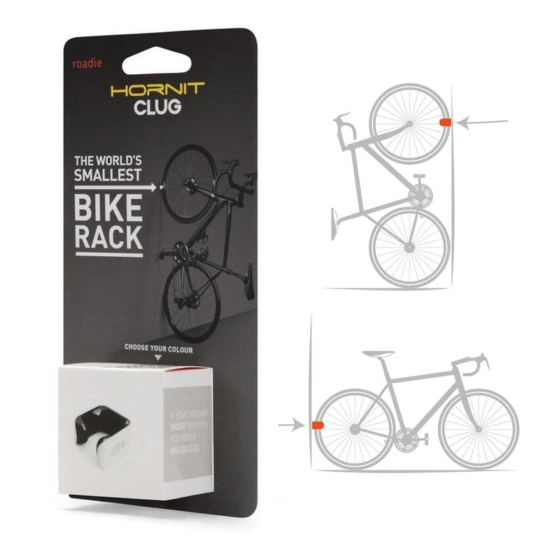 Clug Wall Mount Bicycle Storage Rack, White/Black, ROADIE (fits tires 23mm - 32mm)