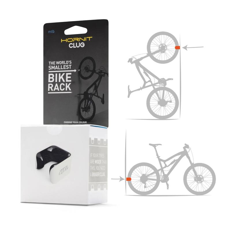 Clug Wall Mount Bicycle Storage Rack, White/Black, MTB (L) Fits tires 1.75" - 2.25"
