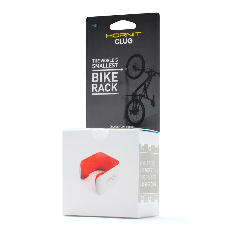Clug Wall Mount Bicycle Storage Rack, White/Orange, MTB (L) Fits tires 1.75" - 2.25"