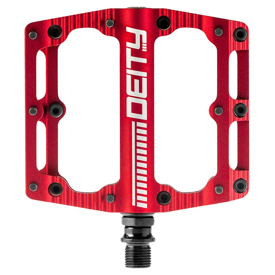 Deity, Black Kat, Platform Pedals, Body: Aluminum, Spindle: Cr-Mo, 9/16'', Red, Pair