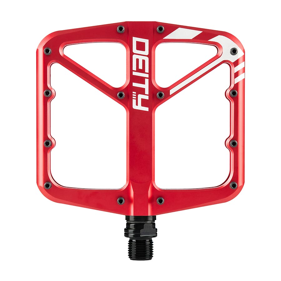 Deity, SuperVillain, Platform Pedals, Body: Aluminum, Spindle: Cr-Mo, 9/16'', Red, Pair