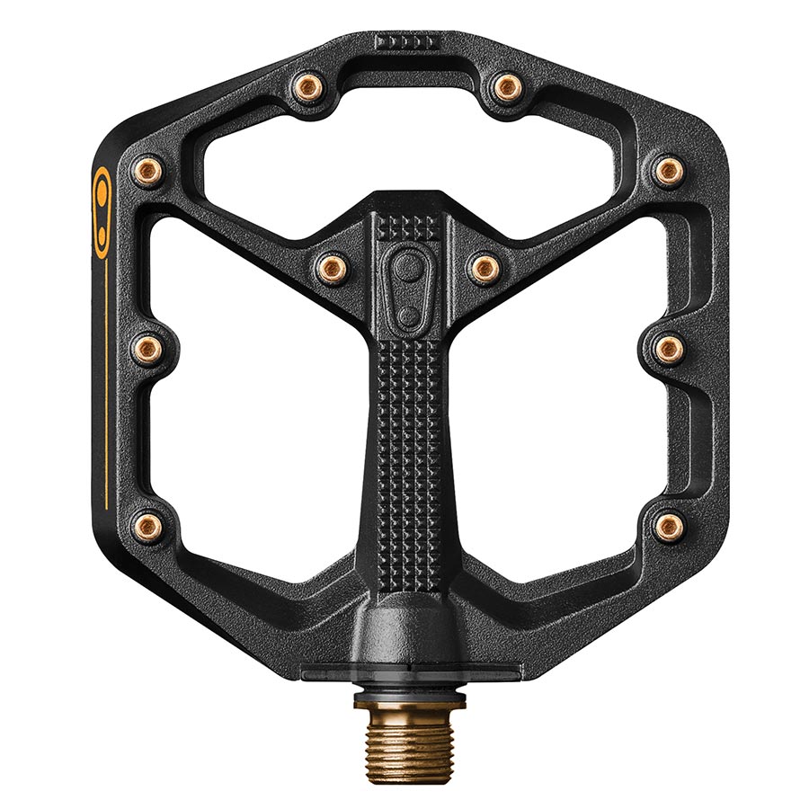 crankbrothers, STAMP 11 Small, Platform Pedals, Body: Aluminum, Spindle: Titanium, 9/16'', Black & Gold, Pair