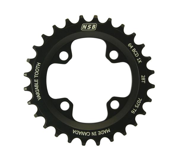 NSB Variable Tooth Chainring, 4 Bolt, 64 BCD, 28 Tooth, Black