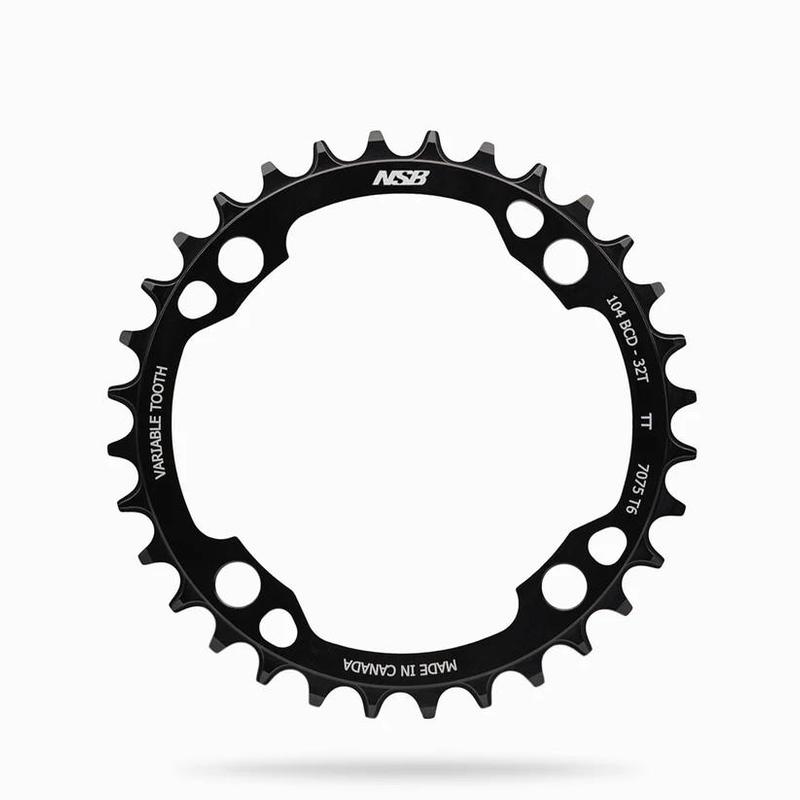 NSB Variable Tooth Chainring, 4 Bolt, 104 BCD, For Sram T-Type, 34T, Black