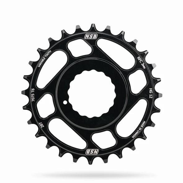 NSB Variable Tooth Chainring, Direct Mount, Race Face Cinch, Boost, For Shimano 12 speed, 34T, Black