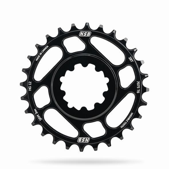 NSB Variable Tooth Chainring, Direct Mount SRAM, Boost, 28T, for Shimano 12 speed drivetrain, Black