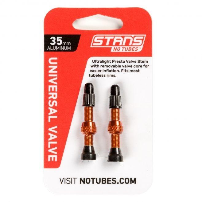 Stan's Alloy Valve Stem 35mm Universal, Orange, pair
