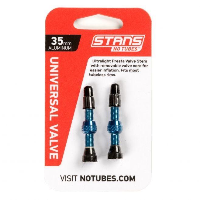Stan's Alloy Valve Stem 35mm Universal, Blue, pair