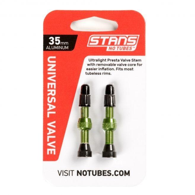 Stan's Alloy Valve Stem 35mm Universal, Green, pair