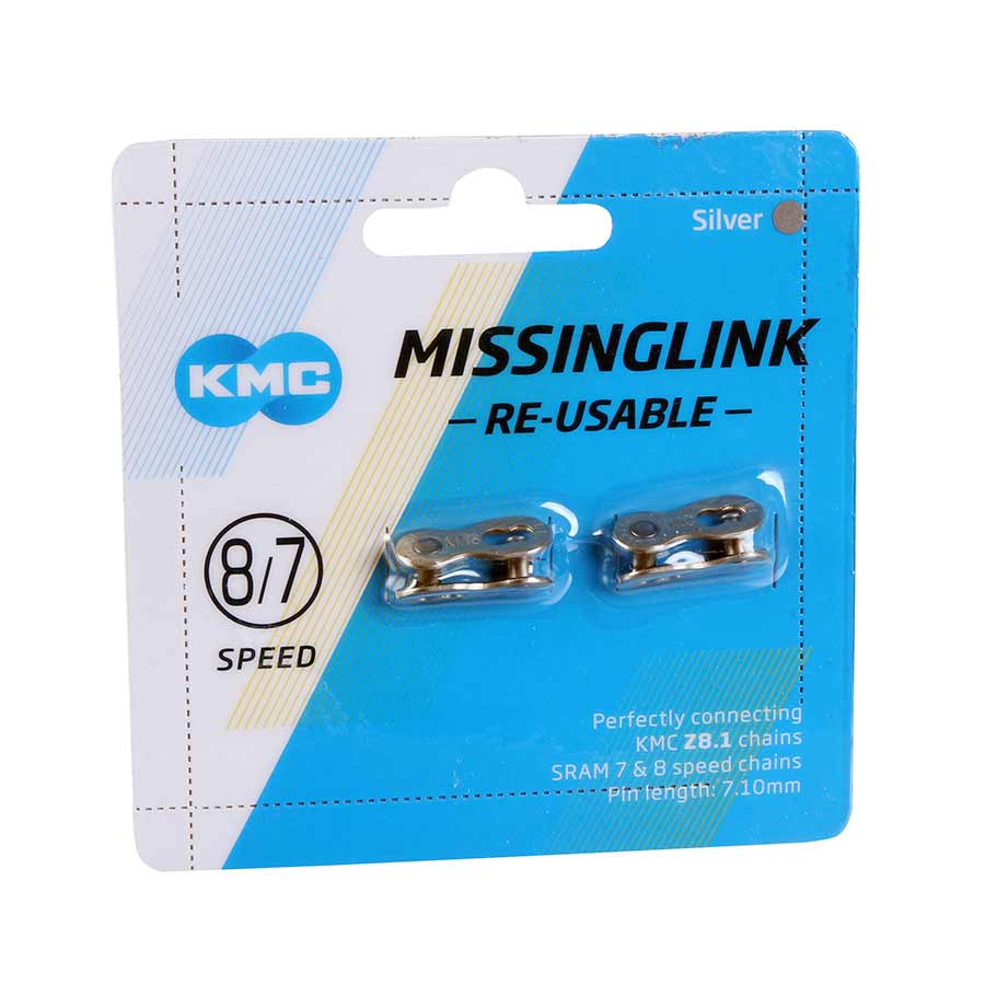 KMC MissingLink CL571R 7.1mm Connector - 7,8-Speed, Reusable, Silver, 2Pairs/Card