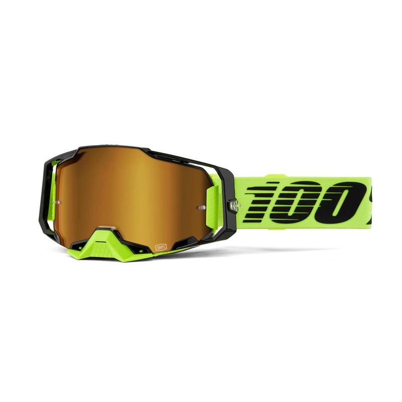100% Armega Goggles Neon Yellow, Gold Mirror Lens