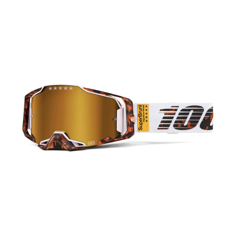 100% Armega Goggles, Loic Bruni Special White Limited Edition, True Gold Mirror Lens