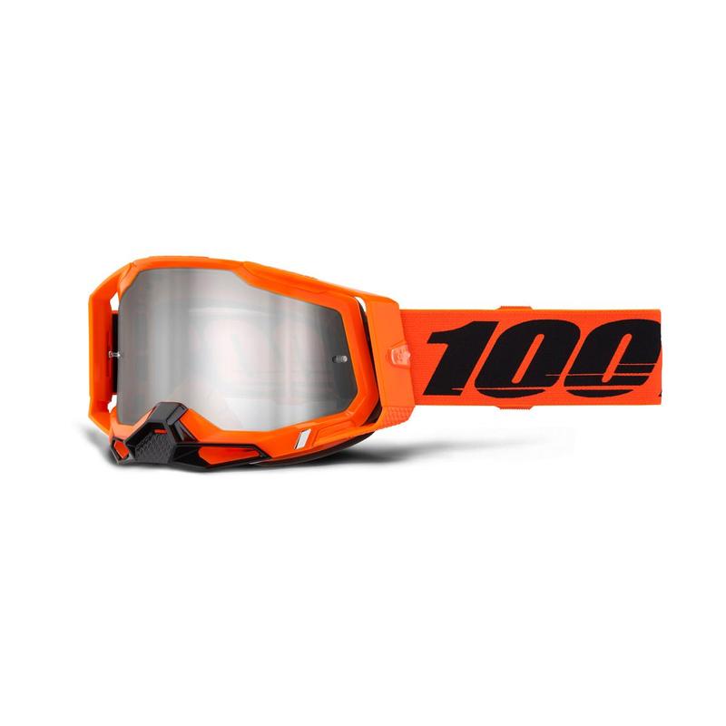100% Racecraft2 Goggles, Neon Orange, Silver Flash Mirror Lens