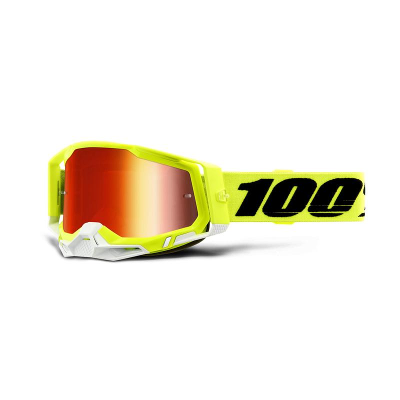 100% Racecraft2 Goggles, Fluo Yellow, Red Mirror Lens