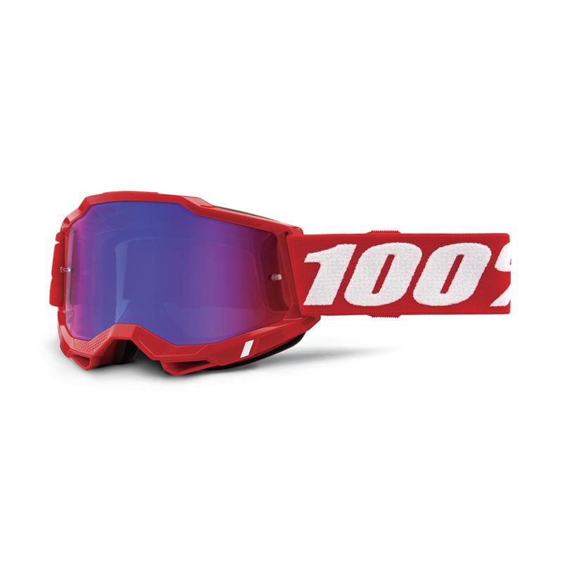 100% Accuri2 Goggles, Neon Red, Red/Blue Mirror Lens